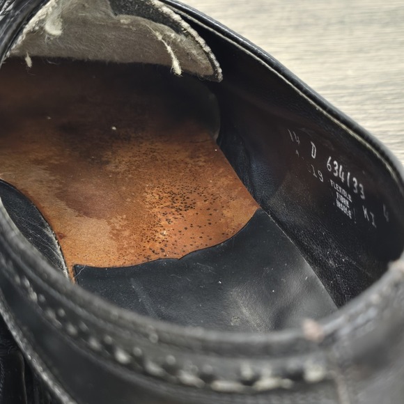 Florshiem Wingtip Shoes Mens Size 14 D Black Style 20819 Leather USA Flexible - Picture 13 of 16